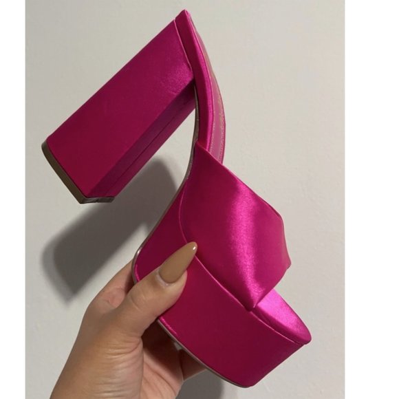 Shoes - NWT!! Satin Platform Hot Pink Heel